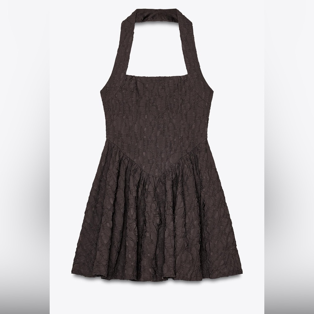 Textured halter dress in brown Zara size small